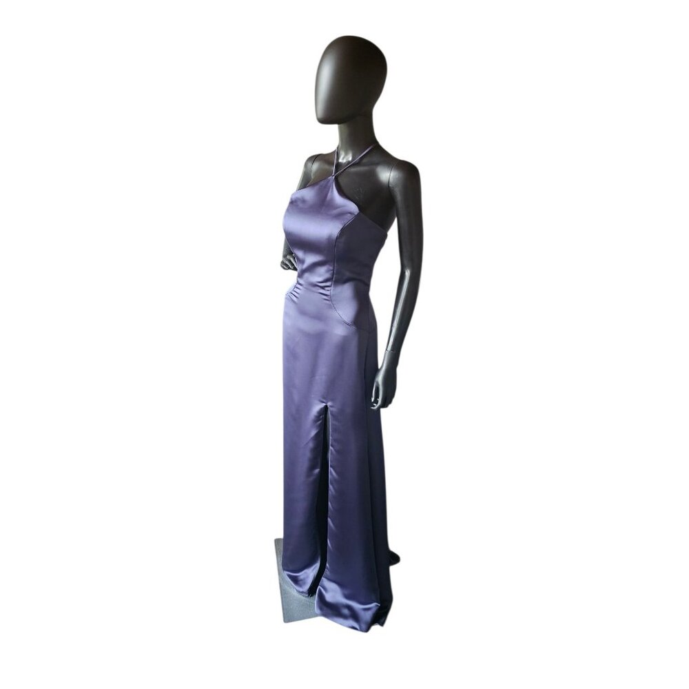 Dusk (Blue) Silky Satin Halter Haxi Bridesmaid Dress - Mori Lee - Picture 5 of 10